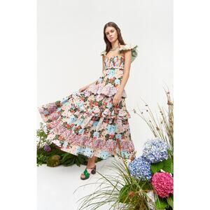 CELIAB Kaira Floral Plaid Ruffle Lace Up Back Midi Dress Small NEW $538